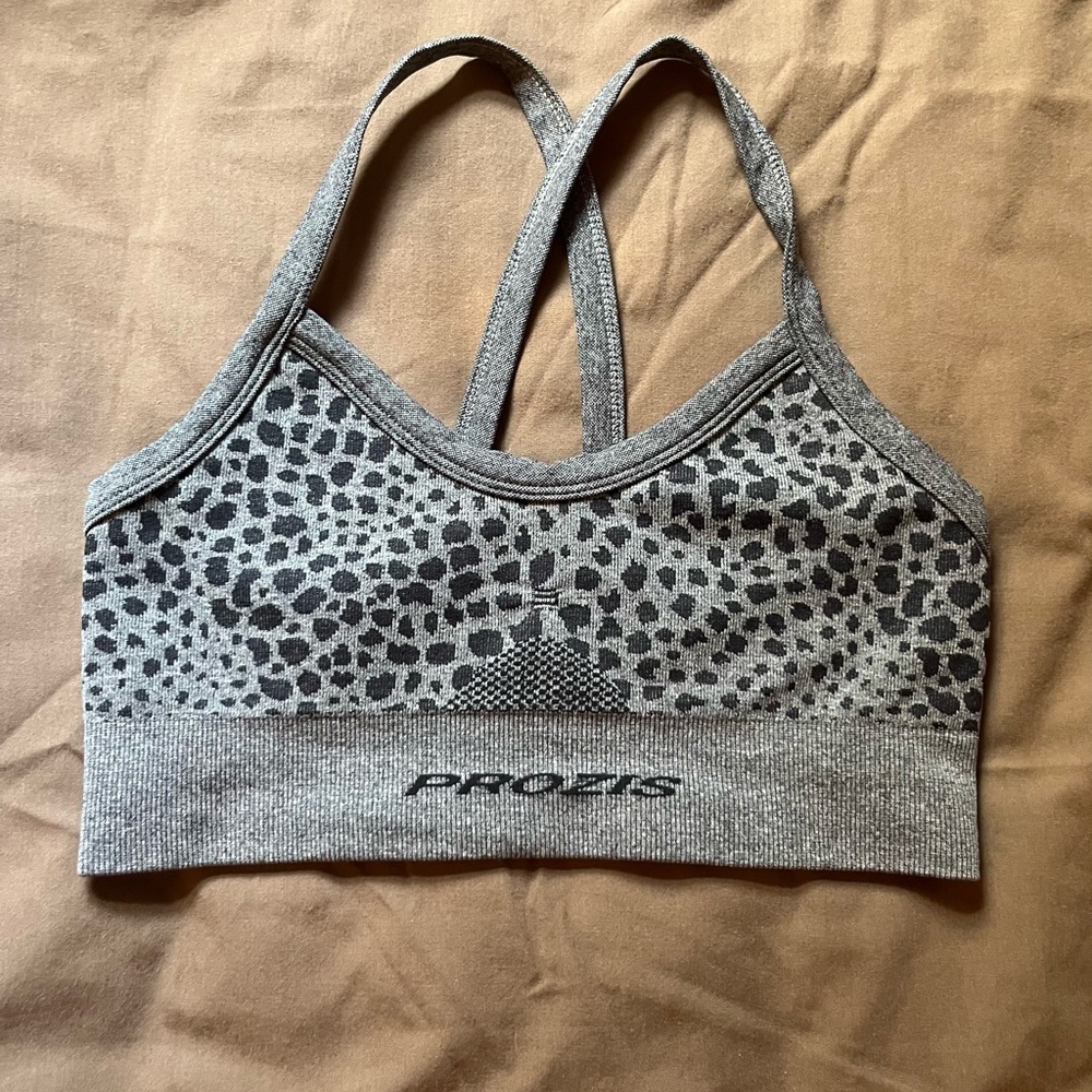 Gray Leopard Print Sports Bra